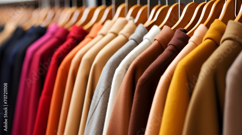 Women's coats on hangers in a garment store