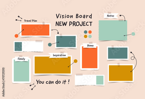 Vector photo collage template moodboard pictures grids vector illustration, vision board	