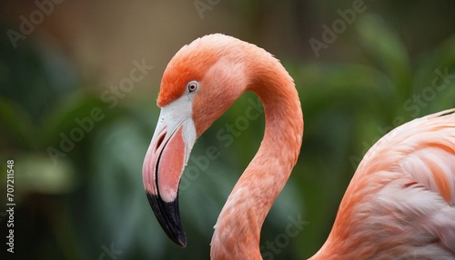 Flamingo bird portrait with blurred natural background
