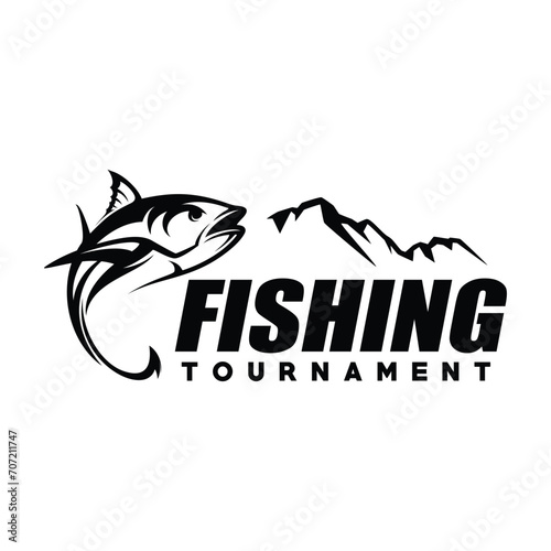 Marlin Fishing tournament logo template vector. Marlin Fish Jumping Illustration Logo design vector