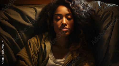 African American girl sleeping in bed at home © ART_ist