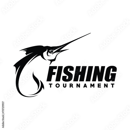 Marlin Fishing tournament logo template vector. Marlin Fish Jumping Illustration Logo design vector