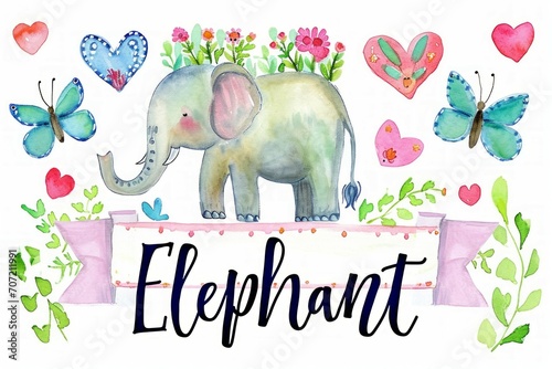 Cute baby elephant watercolor illustration. Isolated on white background. African baby animal for baby shower, nursery decorations, birthday invitation, greeting card, fabric