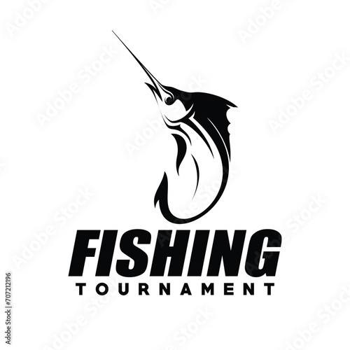 Marlin Fishing tournament logo template vector. Marlin Fish Jumping Illustration Logo design vector
