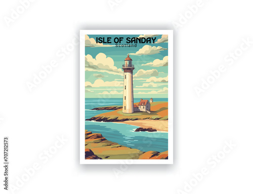 Isle Of Sanday, Scotland. Vintage Travel Posters. Vector art. Famous Tourist Destinations Posters Art Prints Wall Art and Print Set Abstract Travel for Hikers Campers Living Room Decor
