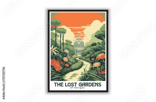 The Lost Gardens Of Heligan. Vintage Travel Posters. Vector art. Famous Tourist Destinations Posters Art Prints Wall Art and Print Set Abstract Travel for Hikers Campers Living Room Decor