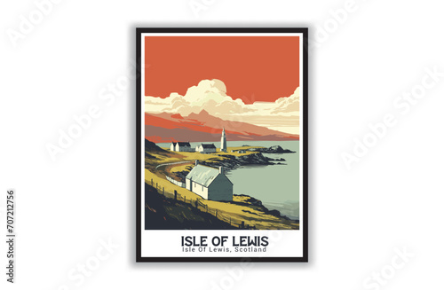 Isle Of Lewis, Scotland. Vintage Travel Posters. Vector art. Famous Tourist Destinations Posters Art Prints Wall Art and Print Set Abstract Travel for Hikers Campers Living Room Decor