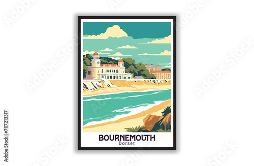 Bournemouth, Dorset. Vintage Travel Posters. Vector art. Famous Tourist Destinations Posters Art Prints Wall Art and Print Set Abstract Travel for Hikers Campers Living Room Decor