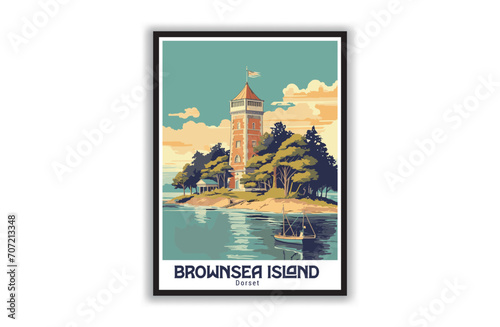 Brownsea Island, Dorset. Vintage Travel Posters. Vector art. Famous Tourist Destinations Posters Art Prints Wall Art and Print Set Abstract Travel for Hikers Campers Living Room Decor photo