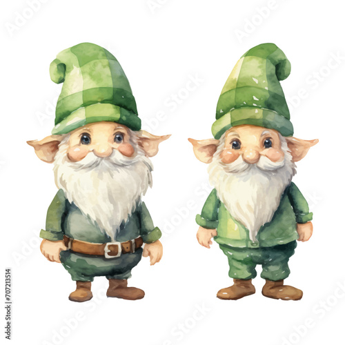 watercolor painting of cute bearded leprechaun