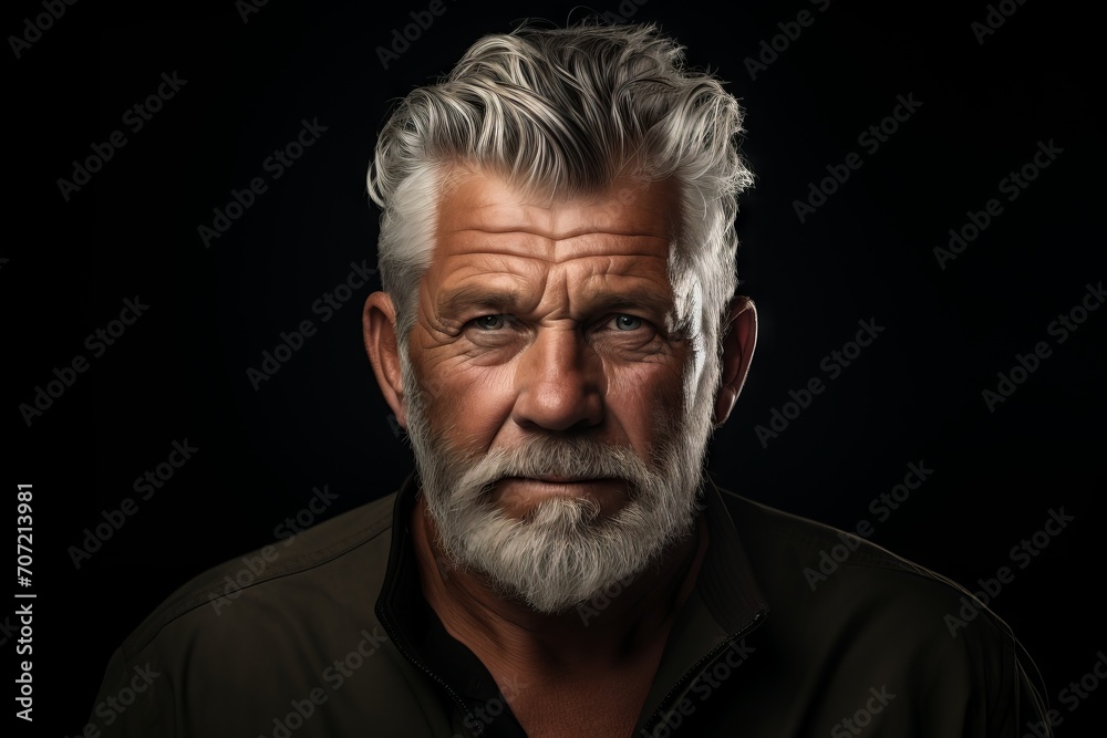 Portrait of an old man with grey hair and beard on a black background. Portrait of an old man with grey hair and beard on a black background.