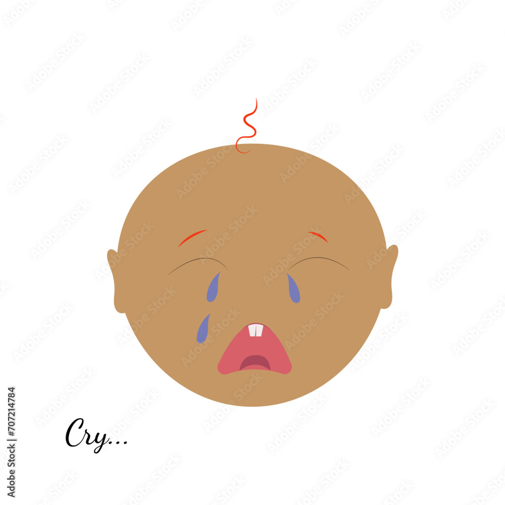 Cute liitle baby boy child crying. Kawaii face emotion. Flat vector illustration on white background