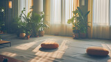 Uma imagem serena de um quarto suavemente iluminado com almofadas confortáveis plantas e decoração tranquila projetada para promover a atenção plena e relaxamento para o bem-estar mental.