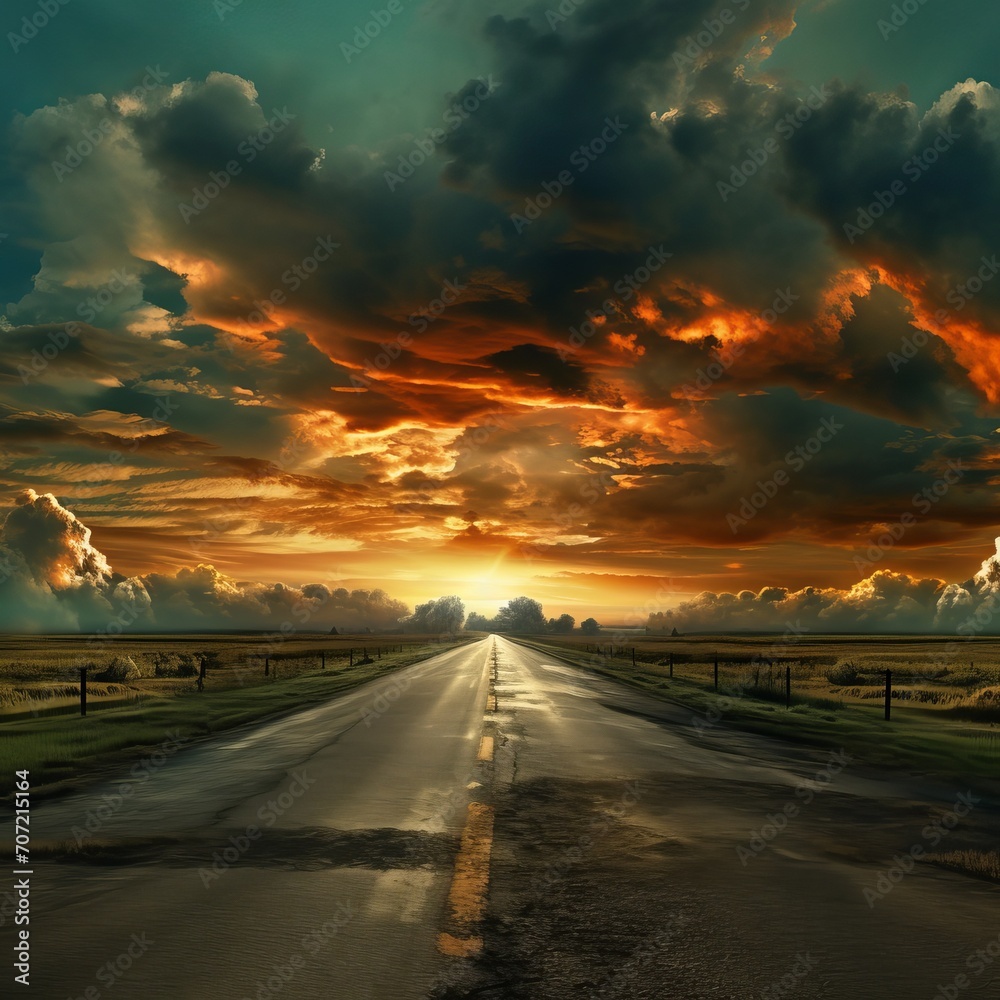 pic Abandoned American Road under scenic sky