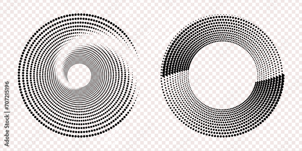 Halftone circular dotted frame set. Circle dots isolated on white background. Logo design element for medical, care, cosmetics. Round the border using halftone circle dots black and white arts line do - obrazy, fototapety, plakaty 