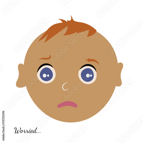 Little boy with scaried face.  Kawaii face. Cartoon flat desgn vector illustration photo