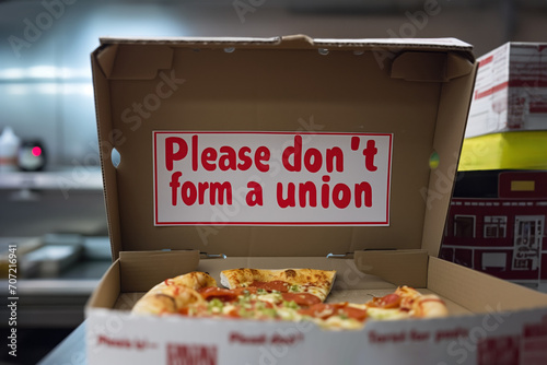 a photo of an anti union message left in a pizza box by an overbearing boss  photo