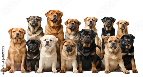 Many different dogs isolated on white background