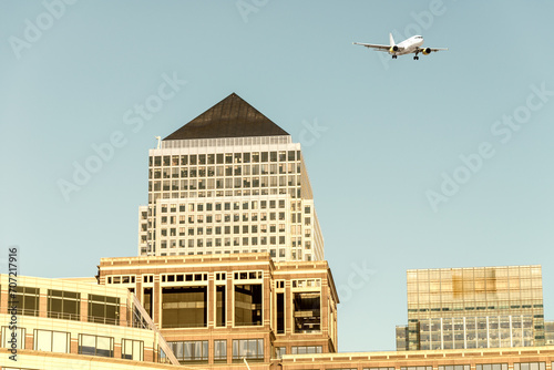 Airplane over Canary Wharf