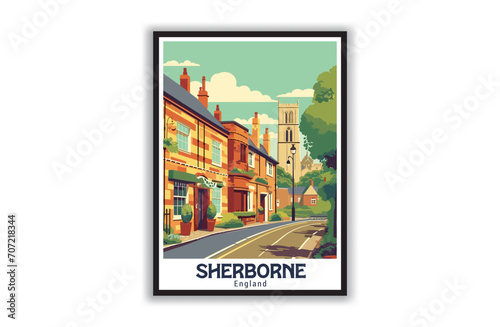 Sherborne, England. Vintage Travel Posters. Vector art. Famous Tourist Destinations Posters Art Prints Wall Art and Print Set Abstract Travel for Hikers Campers Living Room Decor
