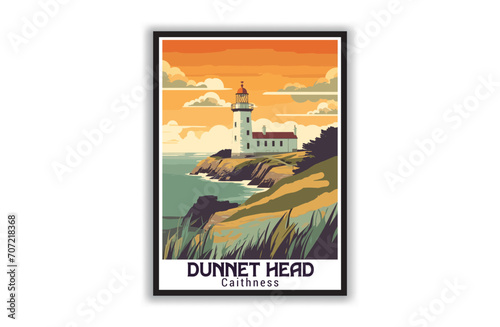 Dunnet Head, Caithness. Vintage Travel Posters. Vector art. Famous Tourist Destinations Posters Art Prints Wall Art and Print Set Abstract Travel for Hikers Campers Living Room Decor