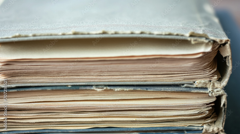 Close-up of an old, worn book's aged pages. Close-up of an old, worn book's aged pages.