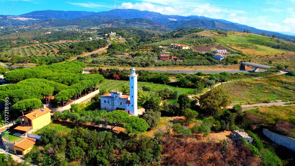 Obraz premium Capo Suvero lighthouse - Falerna - Italy - Calabria - Aerial view of the coast