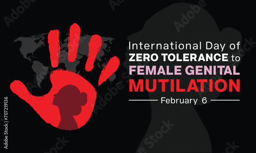 International Day of Zero Tolerance to Female Genital Mutilation design. It features a stop hand sign with female silhouette. Vector illustration photo