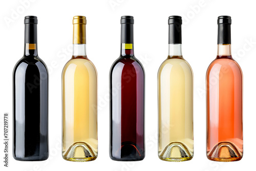 variety of blank wine bottles isolated on white or transparent background