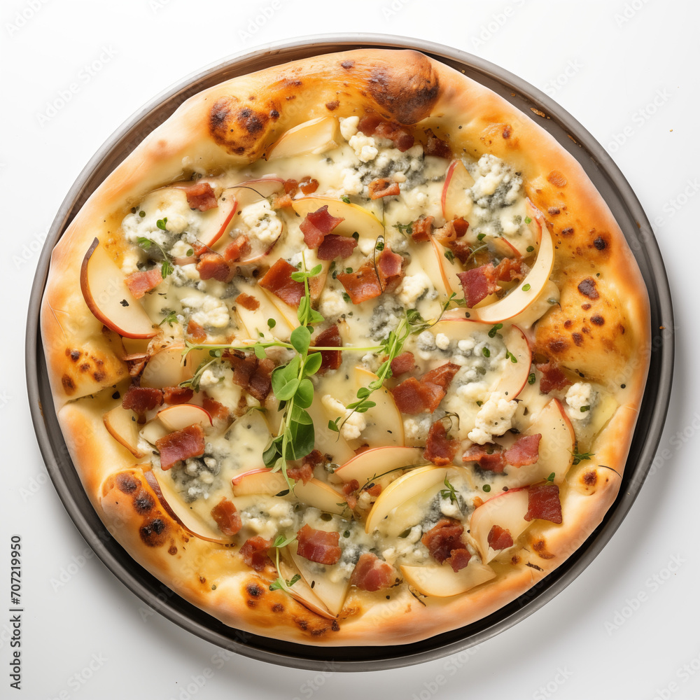 Top view of pizza isolated on white background. Photo for restaurant menu, advertising, delivery, banner Top view of pizza isolated on white background. Photo for restaurant menu, advertising, delivery, banner