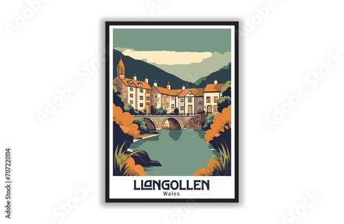 Llangollen, Wales. Vintage Travel Posters. Vector art. Famous Tourist Destinations Posters Art Prints Wall Art and Print Set Abstract Travel for Hikers Campers Living Room Decor
