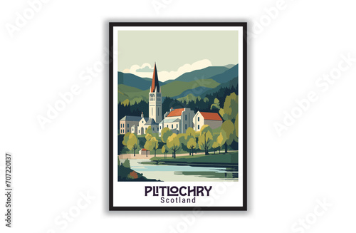 Plitlochry, Scotland. Vintage Travel Posters. Vector art. Famous Tourist Destinations Posters Art Prints Wall Art and Print Set Abstract Travel for Hikers Campers Living Room Decor