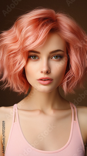 Portrait of a beautiful girl with pink hair. Beauty, fashion .