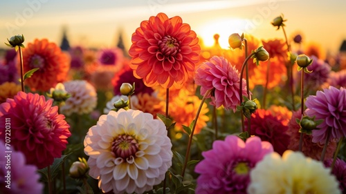 Beautiful garden colored dahlia flower plants blooming wallpaper AI Generated art