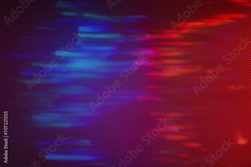 Grainy light flares background or overlay. Unusual light effect. Light glares with a spectral gradient rays on a dark background. Multicolored abstract smeared flecks texture.
