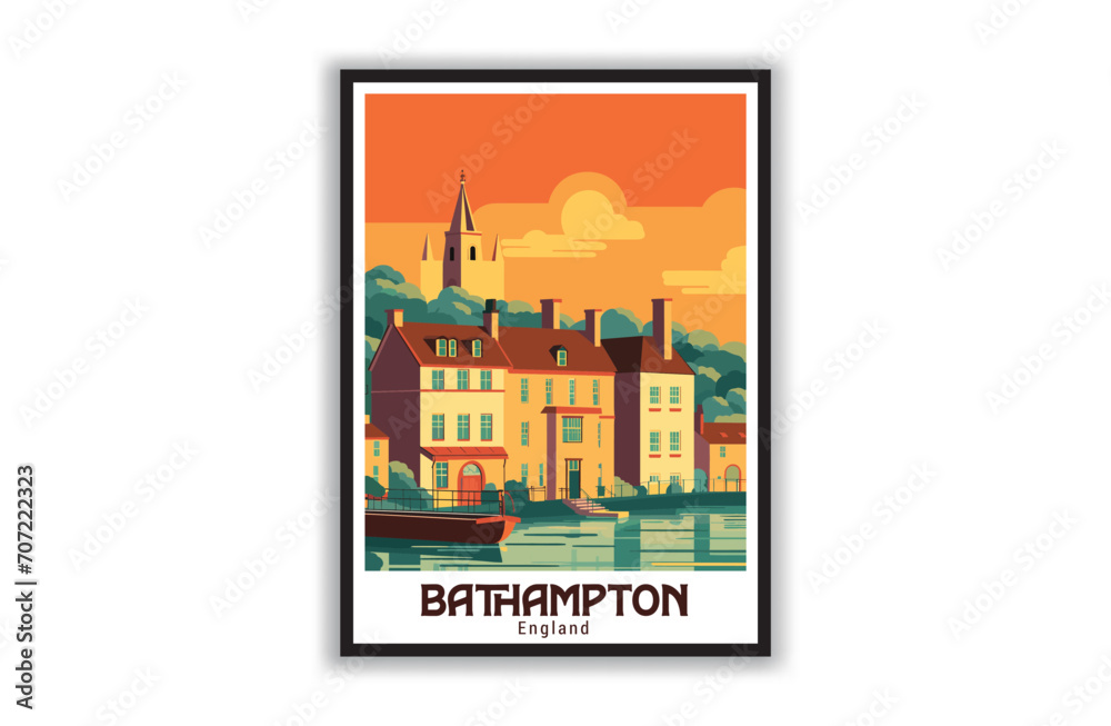 Bathampton, England. Vintage Travel Posters. Vector art. Famous Tourist Destinations Posters Art Prints Wall Art and Print Set Abstract Travel for Hikers Campers Living Room Decor