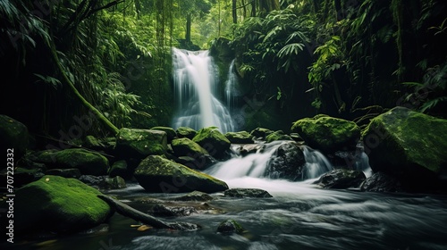 background view of a waterfall in the middle of the forest. background natural view © nomesart