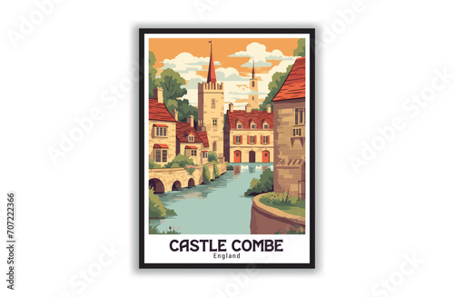 Castle Combe, England. Vintage Travel Posters. Vector art. Famous Tourist Destinations Posters Art Prints Wall Art and Print Set Abstract Travel for Hikers Campers Living Room Decor photo