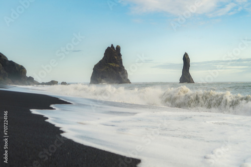 Wave of Black Sand Beach Reynisfjara in Iceland.