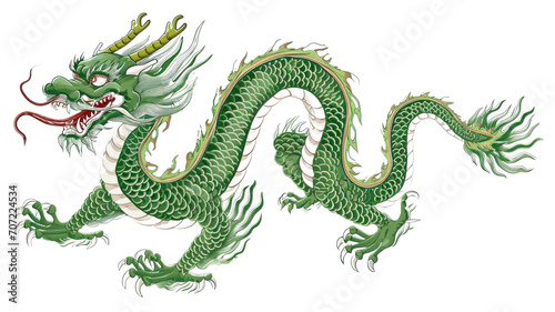 Illustration of a green dragon with a detailed scale pattern