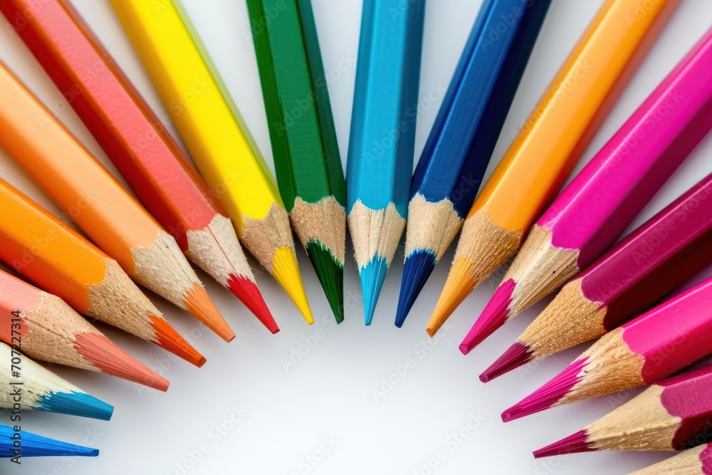 Naklejka premium Arrangement of colored pencils isolated on white background