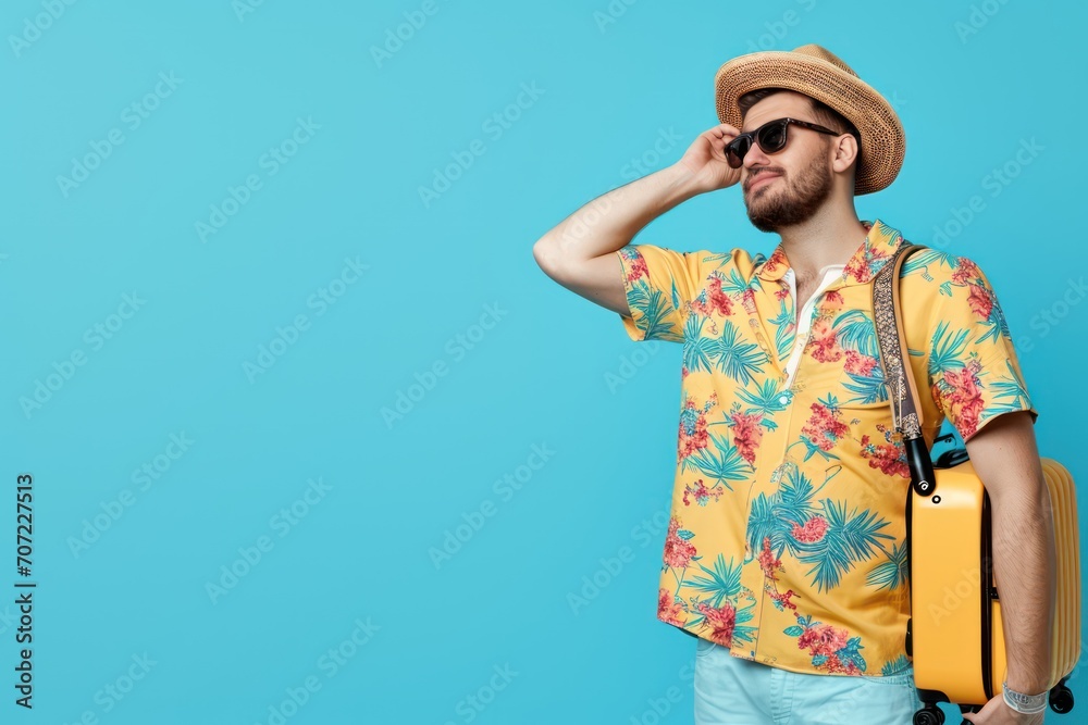 Happy man with suitcase going on summer vacation Happy man with suitcase going on summer vacation
