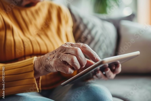 Senior Woman Using Tablet at Home  Technology Concept