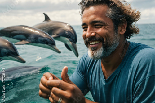 man with dolphin