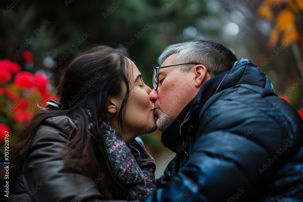 Mature disabled couple in love kissing on valentines day Mature disabled couple in love kissing on valentines day