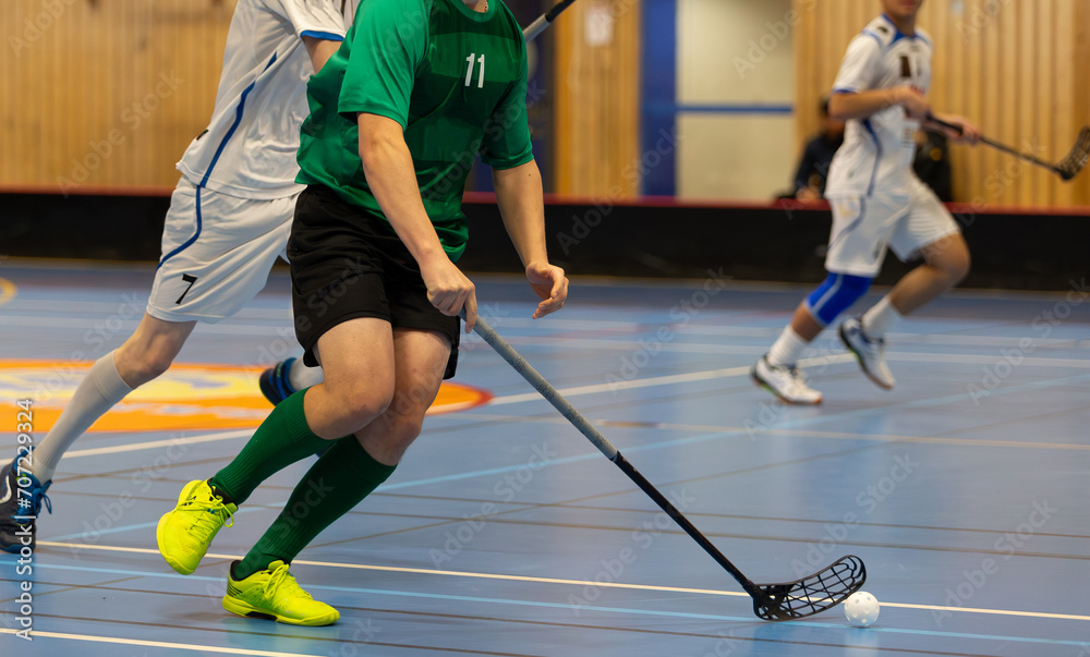 Floorball player active during a championship game