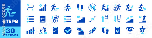 Steps icon set. Silhouette style.