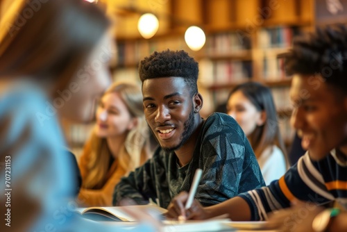 Smiling African College Student in Library  Education Concept