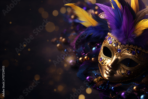 Carnival mask on a dark background, suitable for design with copy space, Mardi Gras celebration. © Мария Фадеева