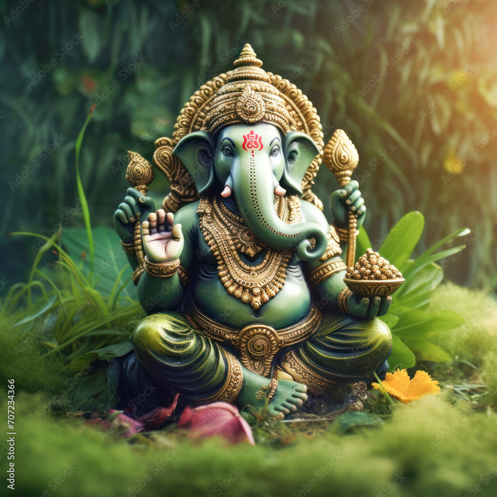 Fototapeta premium Lord ganesha sculpture on nature background